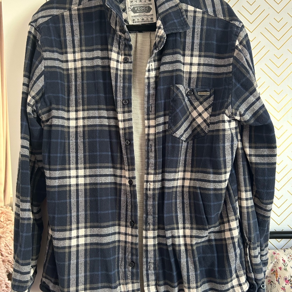 Navy and White Plaid Button-Up Shirt
